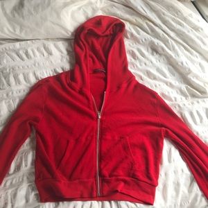 red cropped zip up jacket